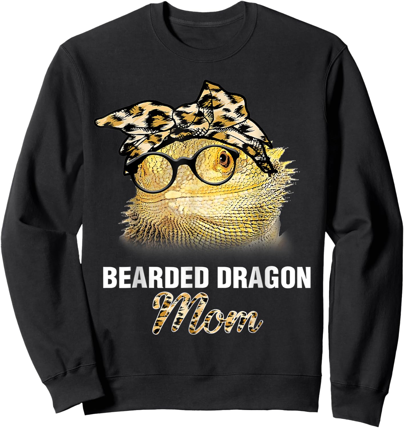 Mother's day Leopard Plaid Gift Bearded Dragon Mom Sweatshirt - Sweatshirt | Black