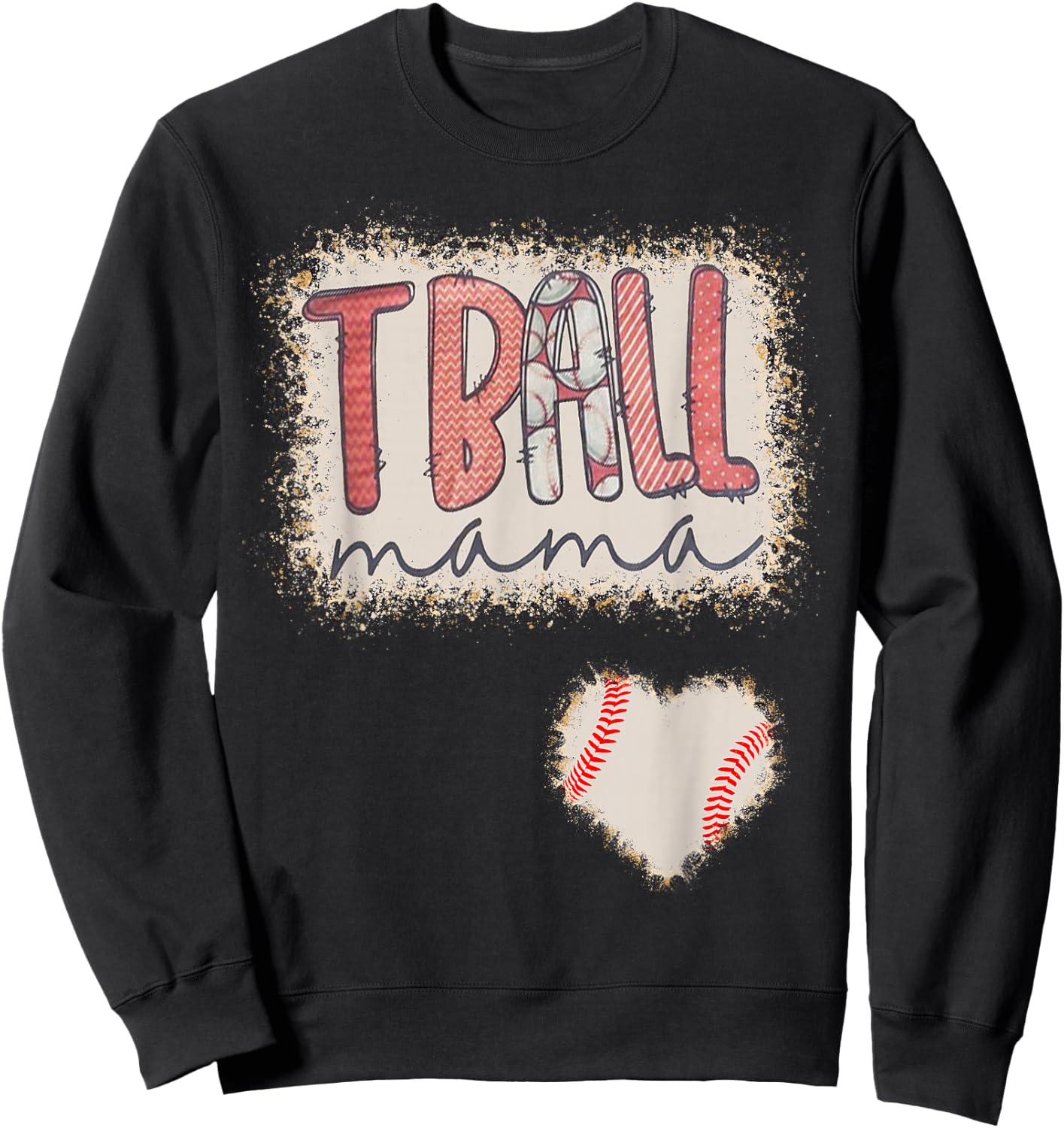 Tball Mama Leopard Bleached Tball Heart Women Sweatshirt - Sweatshirt | Black