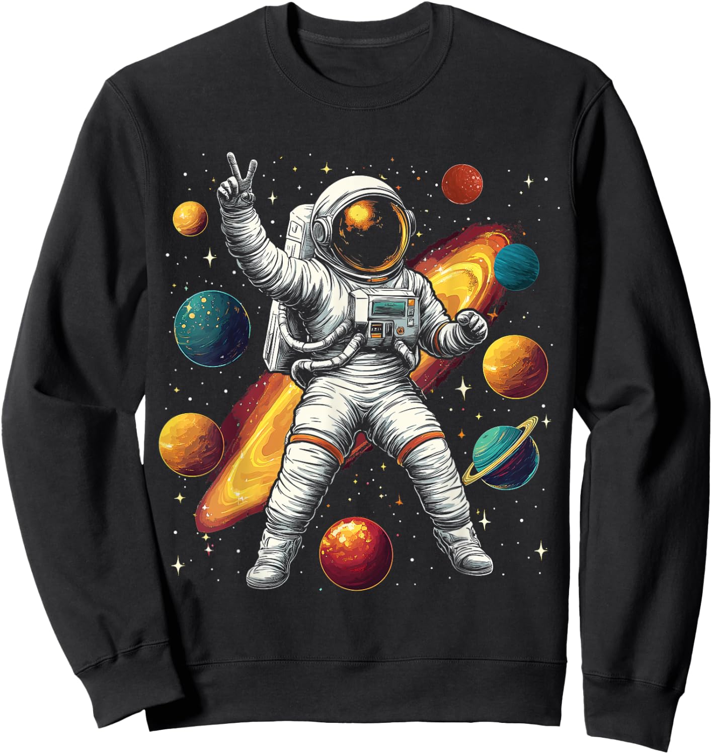 Astronaut Peace Sign Outer Space Cosmic Galaxy Adventure Boy Sweatshirt - Sweatshirt | Black