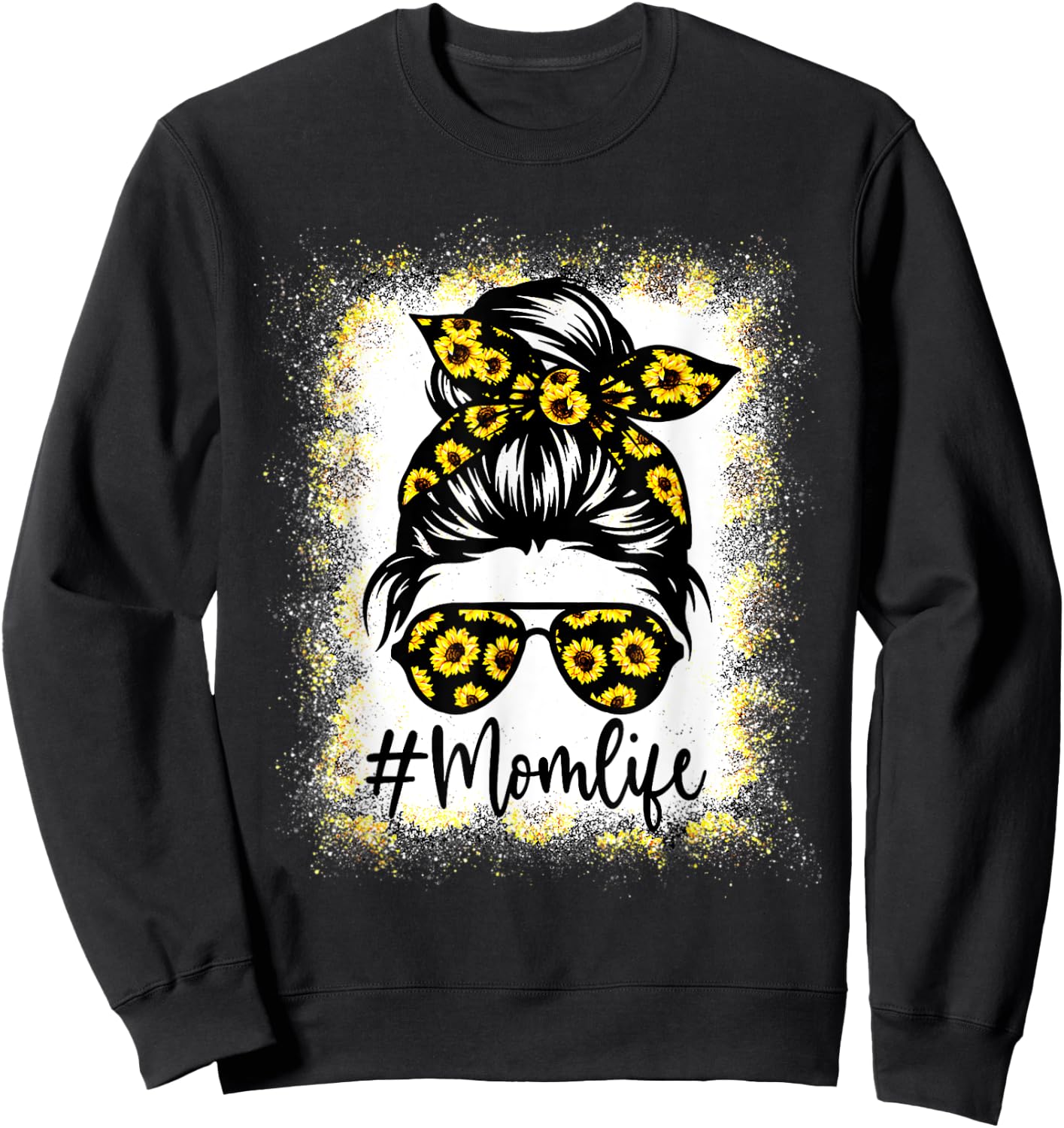 MomLife Messy Hair Bun Sunflower Mother's Day Funny Sweatshirt - Sweatshirt | Black