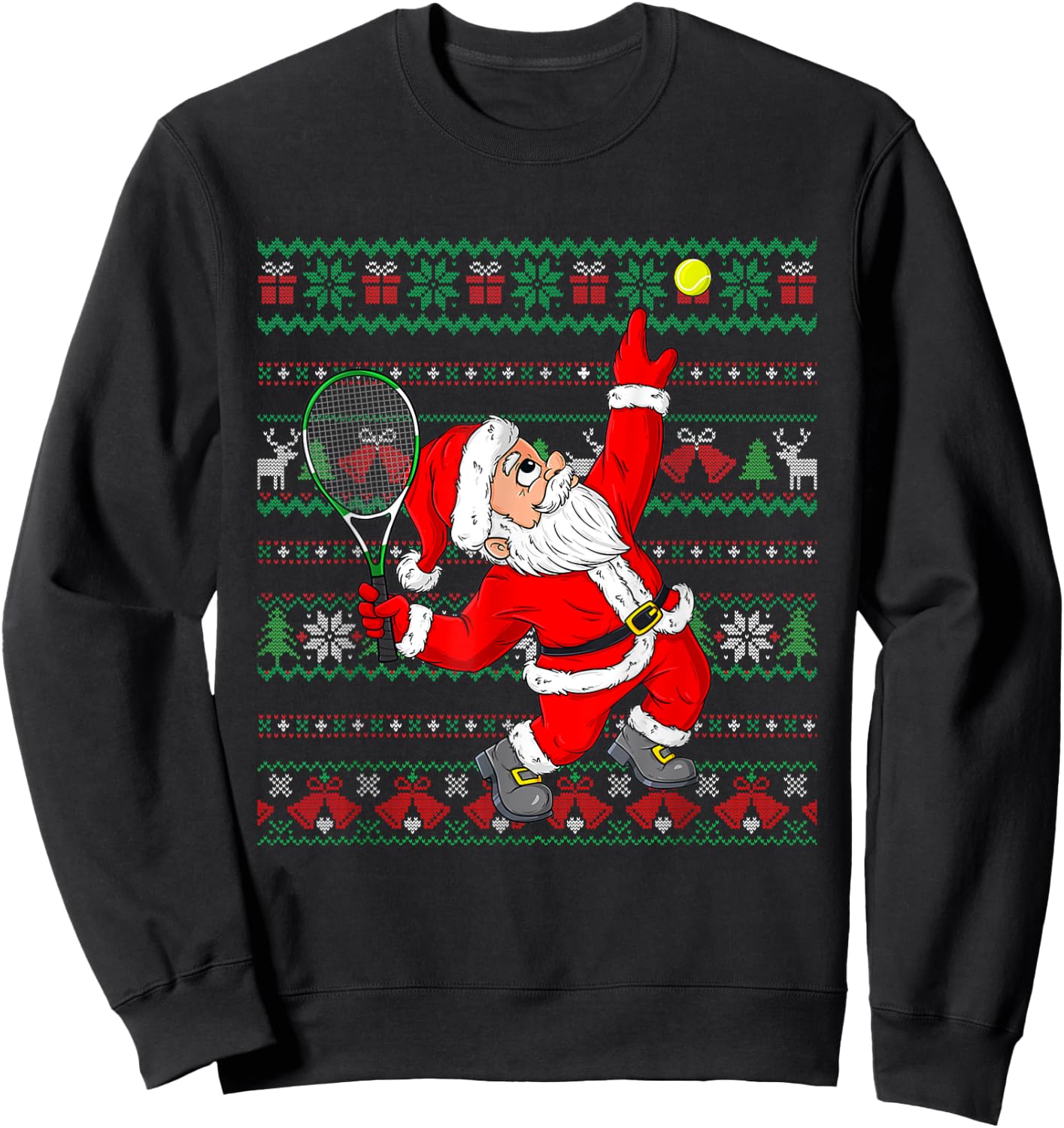 Christmas Santa Claus Tennis Funny Sport Lover Ugly Xmas Sweatshirt - Sweatshirt | Black