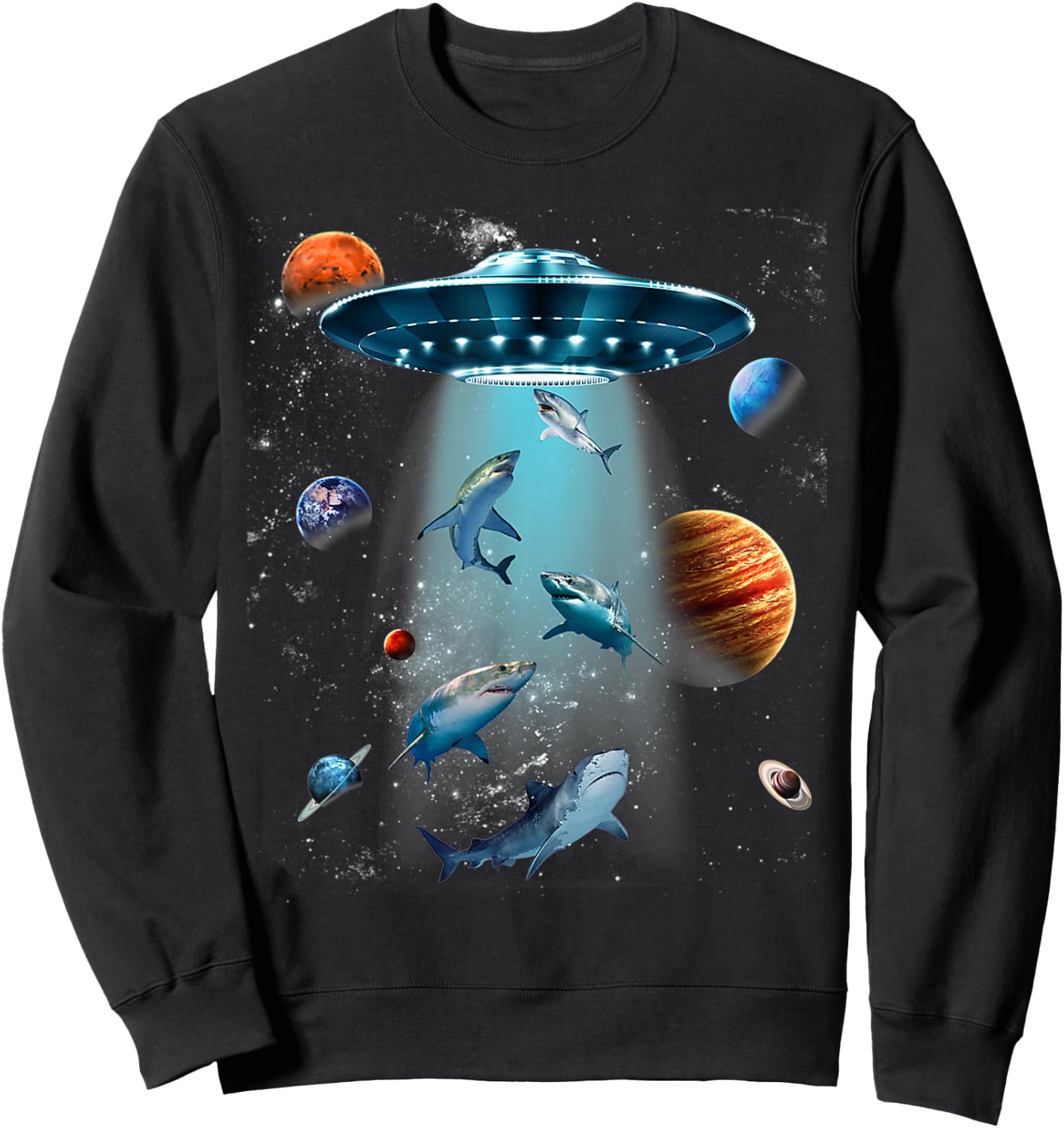 Galaxy Fish Shark Space UFO Alien Stars Sea Ocean Sharks Sweatshirt - Sweatshirt | Black