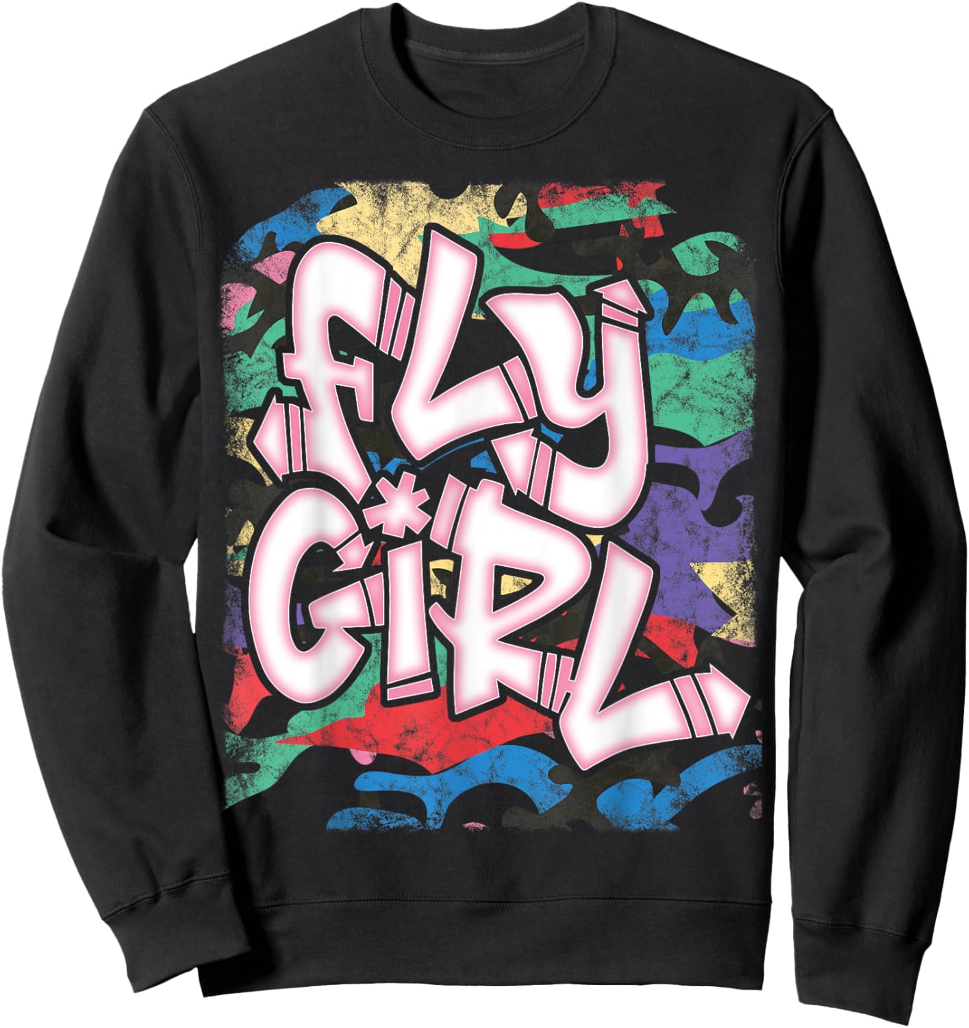 Fly Girl 80s 90s Old School Camo B-Girl Hip Hop Sweatshirt - Sweatshirt | Black