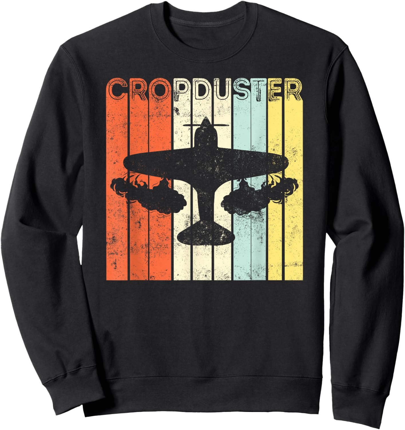 Crop Duster Retro Vintage Plane Sweatshirt - Sweatshirt | Black
