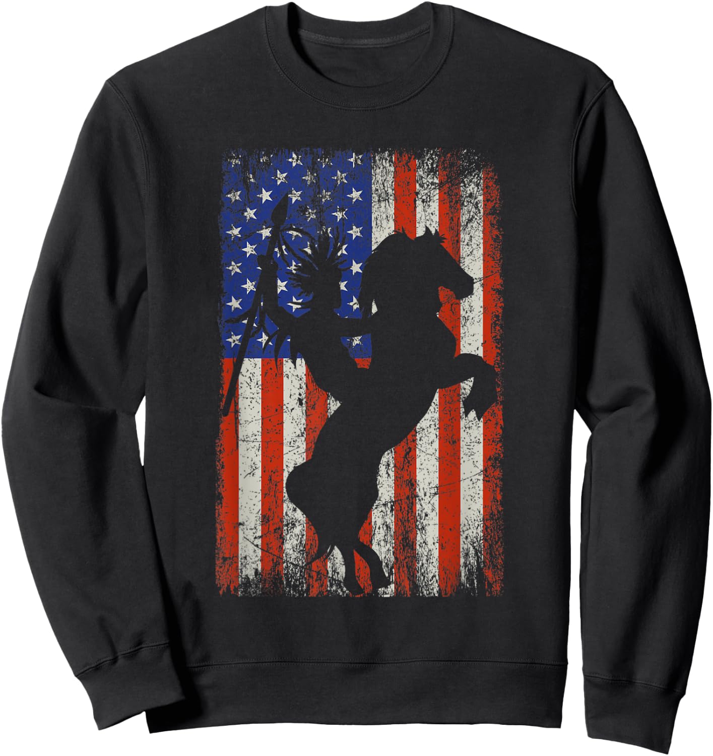 US Flag Indigenous Indian Horse Rider Native American Sweatshirt - Sweatshirt | Black