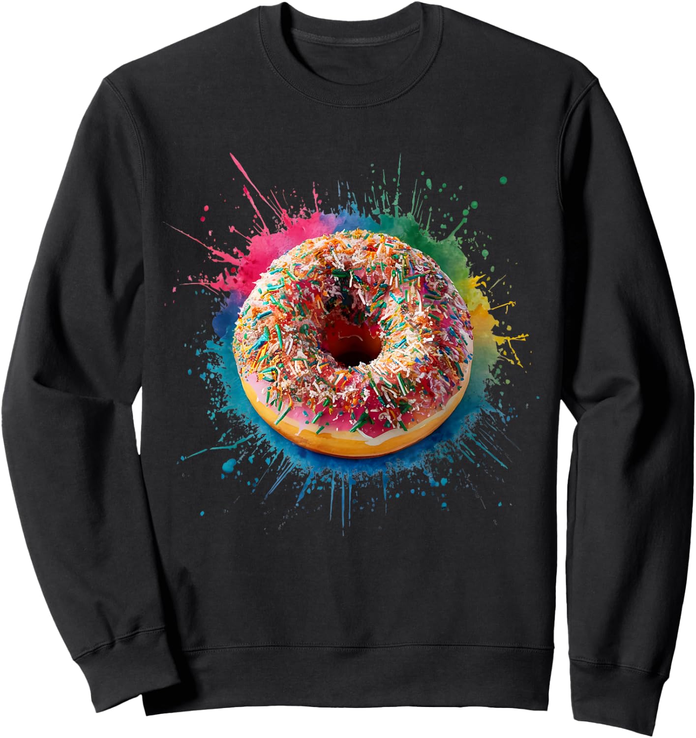 Baking Baker Men Woman Colorful Watercolor Donut Sweatshirt - Sweatshirt | Black
