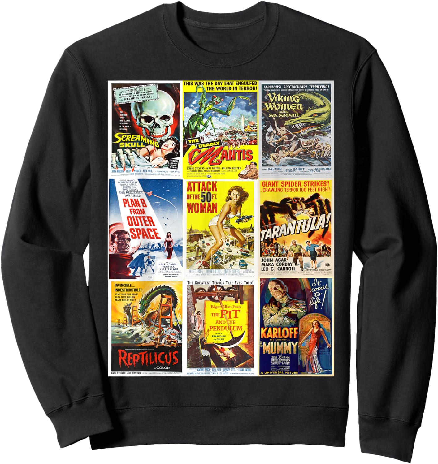 B Movie Poster Collection, Classic Sci-Fi Horror Monsters Sweatshirt - Sweatshirt | Black
