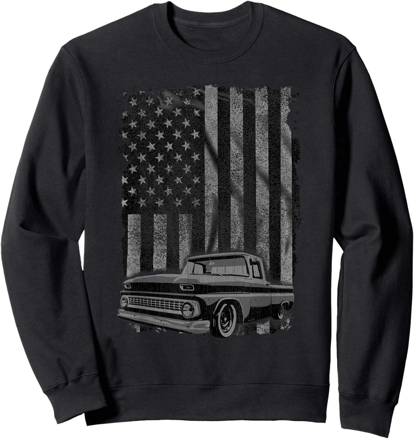 Classic US Flag Vintage Pickup Truck Sweatshirt - Sweatshirt | Black