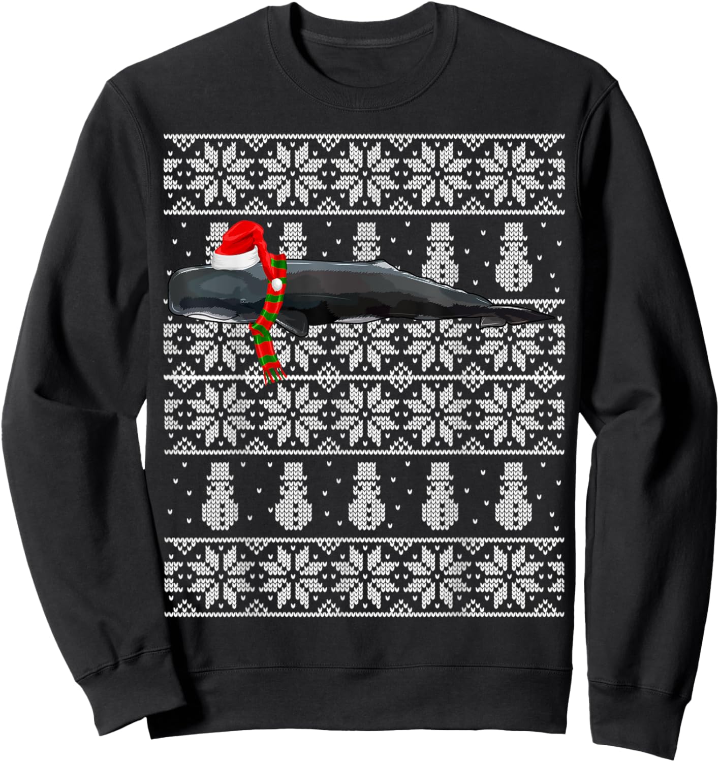 Xmas Santa Hat Sperm Whale Ugly Christmas Sweatshirt - Sweatshirt | Black