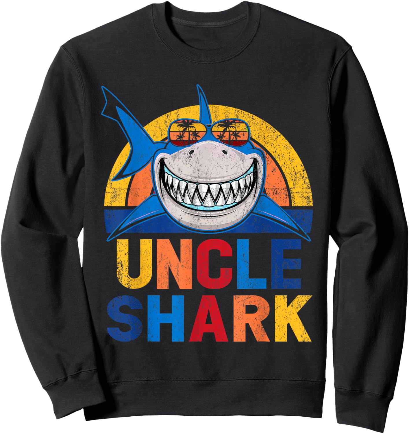 Uncle Shark Retro Pajamas Father Day Uncle Shark Sweatshirt - Sweatshirt | Black