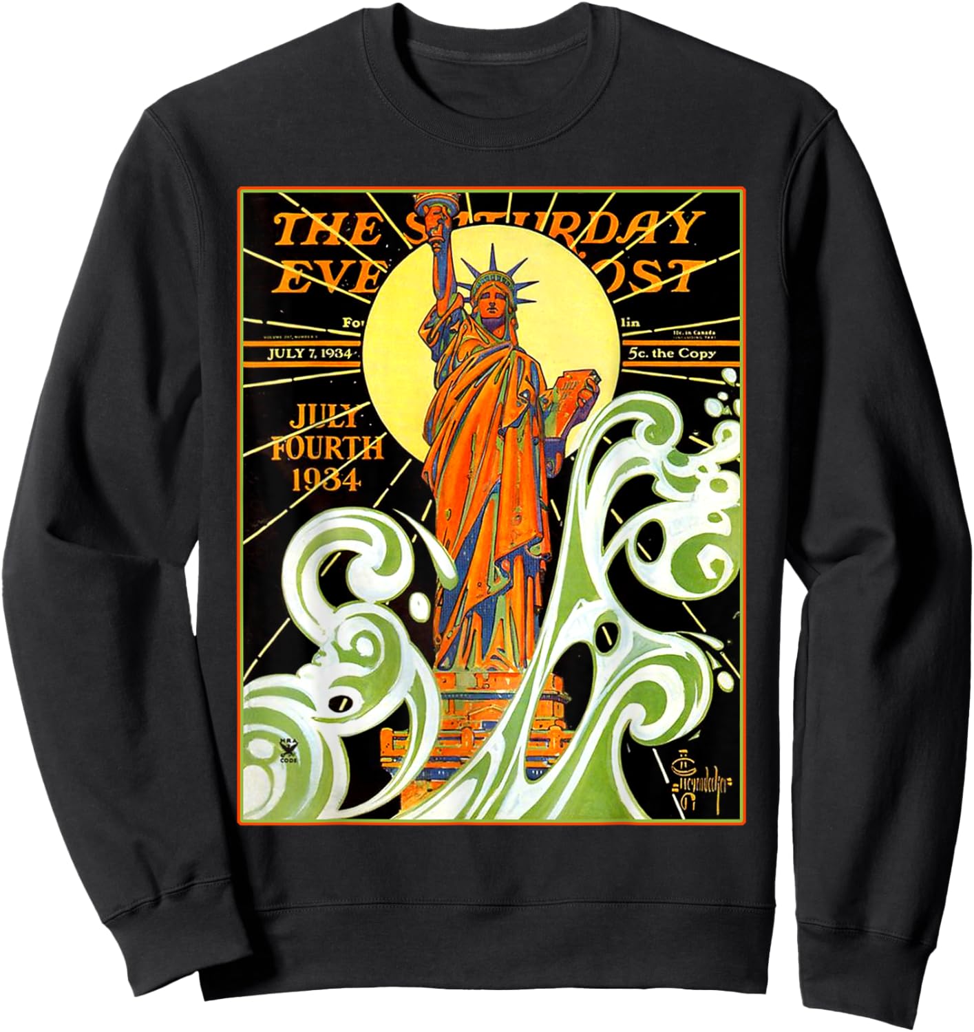 Lady Liberty Statue Of Liberty Waves NYC New York Vintage Sweatshirt - Sweatshirt | Black