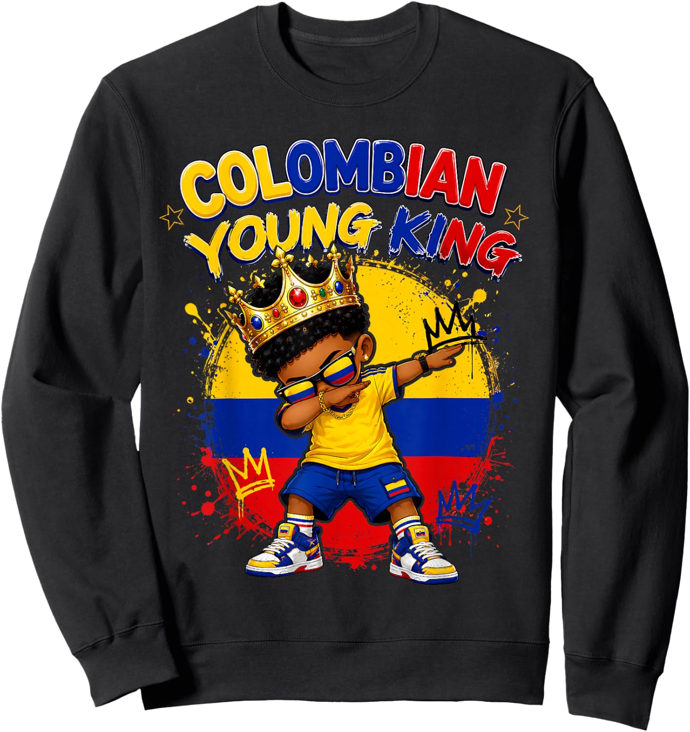 King Colombia Flag Melanin Pride Roots Black Boys Youth Kids Sweatshirt - Sweatshirt | Black