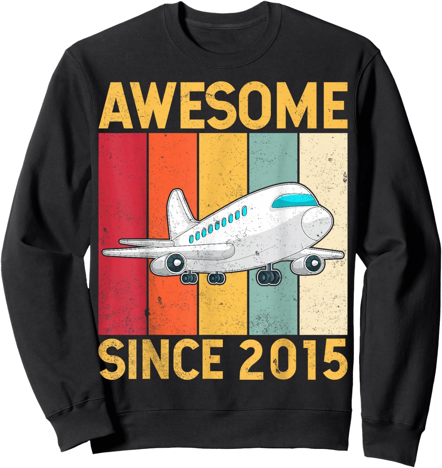 Awesome Since 2015 Airplane Pilot 10 Years Old 10th Birthday Sweatshirt - Sweatshirt | Black
