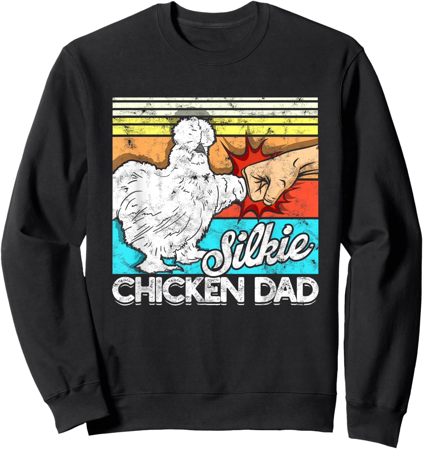 Retro Silkie Chicken Dad Farmer Silky Chickens Sweatshirt - Sweatshirt | Black