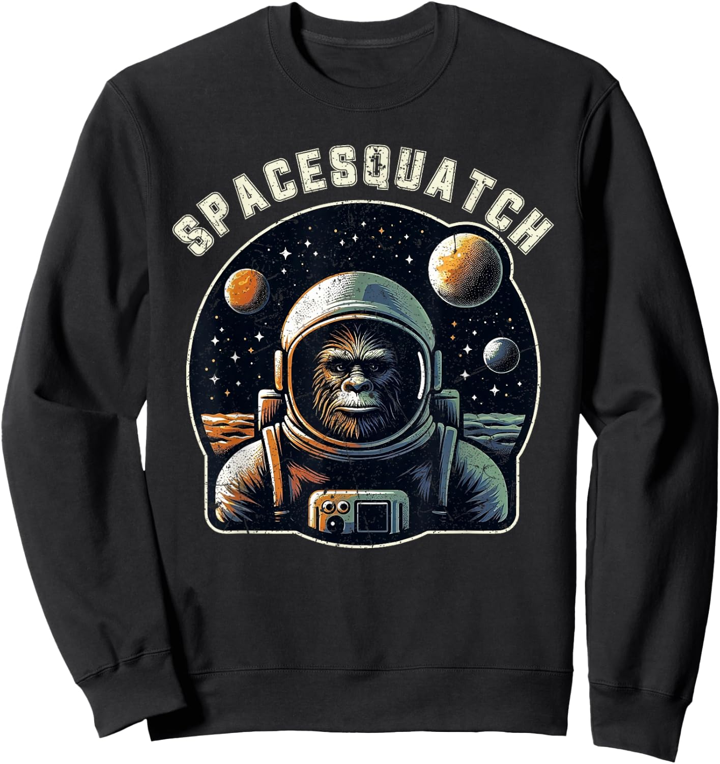 Spacesquatch Retro Bigfoot Astronaut in Space Cosmic Sweatshirt - Sweatshirt | Black
