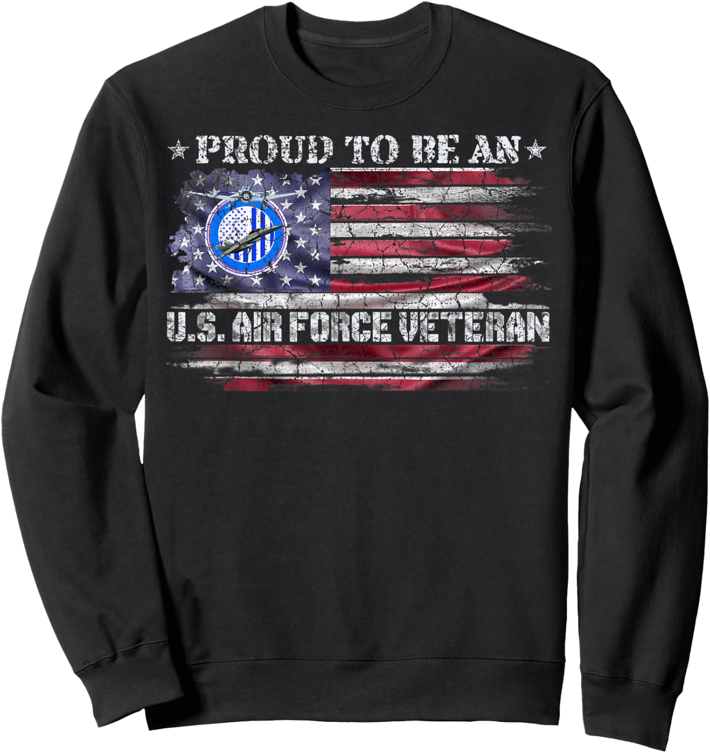 Vintage USA American Flag Proud To Be An Air Force Veteran Sweatshirt - Sweatshirt | Black