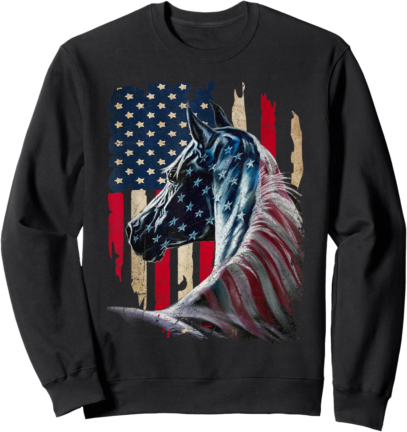 Patriotic Horse American Flag - Horse Vintage Small Sweatshirt - Sweatshirt | Black