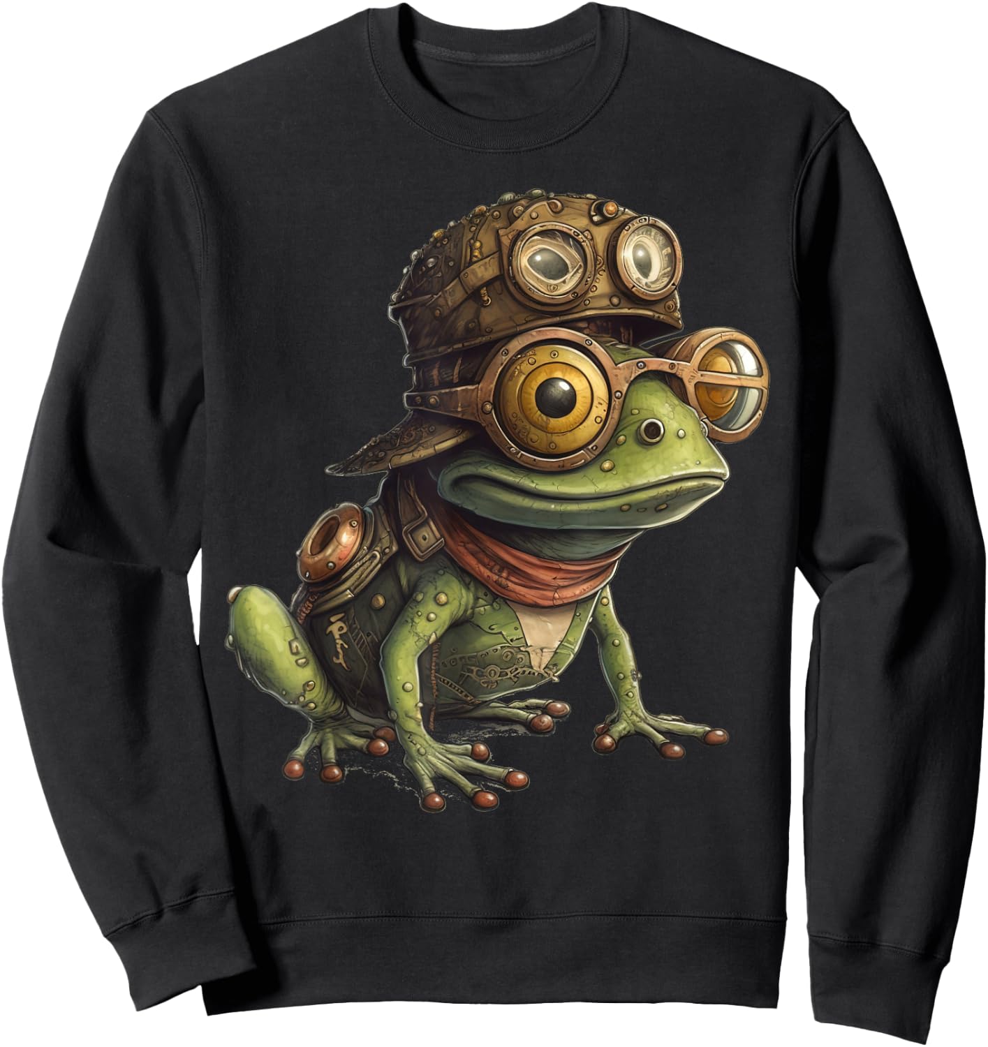 Frog in steampunk mechanical gear, vibrant toad Sweatshirt - Sweatshirt | Black