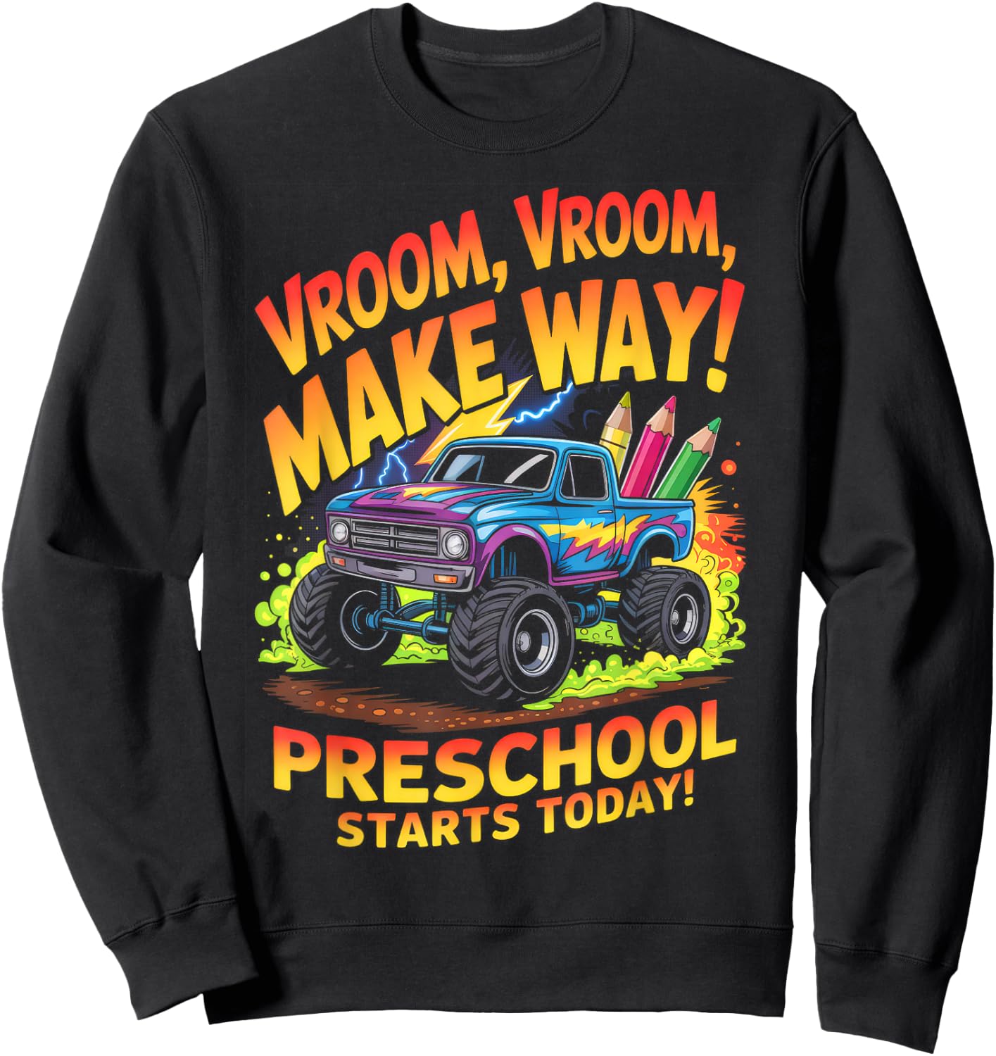 Back to School Preschool Pre-K Monster Truck First Day Boys Sweatshirt - Sweatshirt | Black