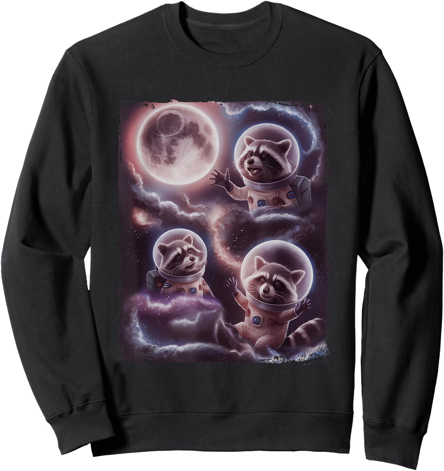 Funny Raccoons Astronaut Space Cosmos Moon Raccoon Sweatshirt - Sweatshirt | Black