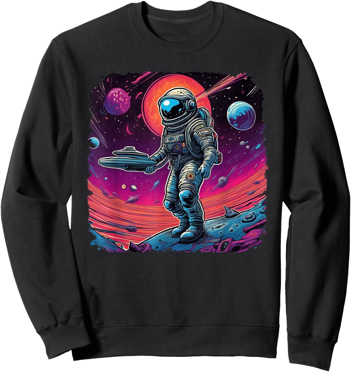 Psychedelic, Trippy, Black Light Astronaut Space Art Sweatshirt - Sweatshirt | Black