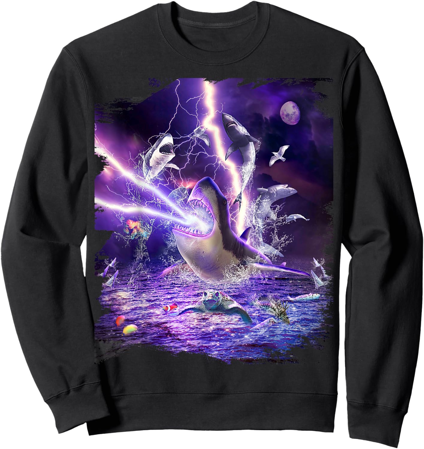 Lightning Shark Sharks Funny Sweatshirt - Sweatshirt | Black