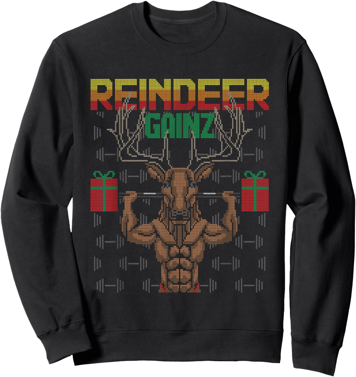 Reindeer Gainz Brodolf Ugly Christmas Sweater Gym Workout Sweatshirt - Sweatshirt | Black