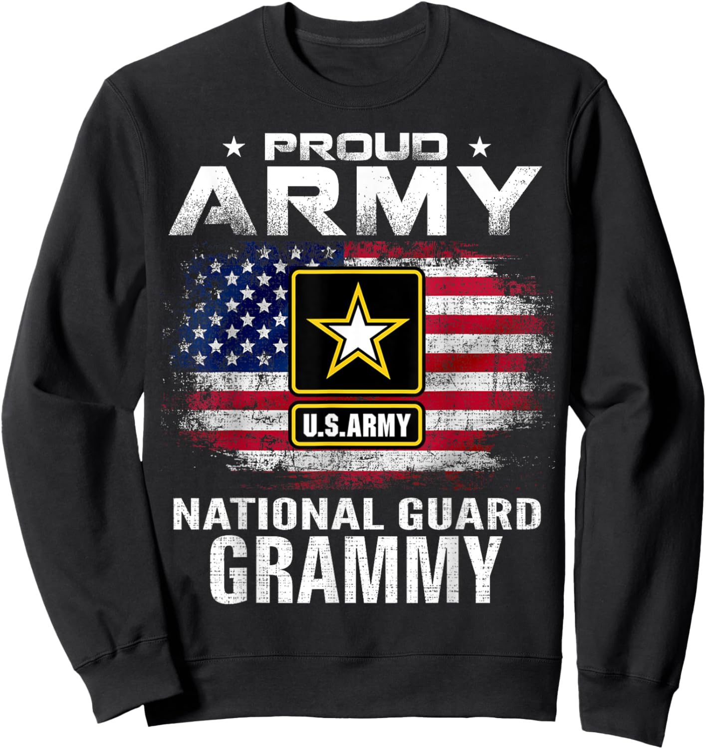 Proud Army National Guard Grammy With American Flag Gift Sweatshirt - Sweatshirt | Black