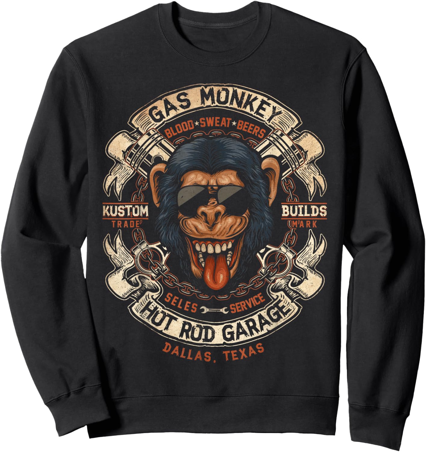 Monkey Gas Crossed Pistons Ribbon Logo Small Sweatshirt - Sweatshirt | Black