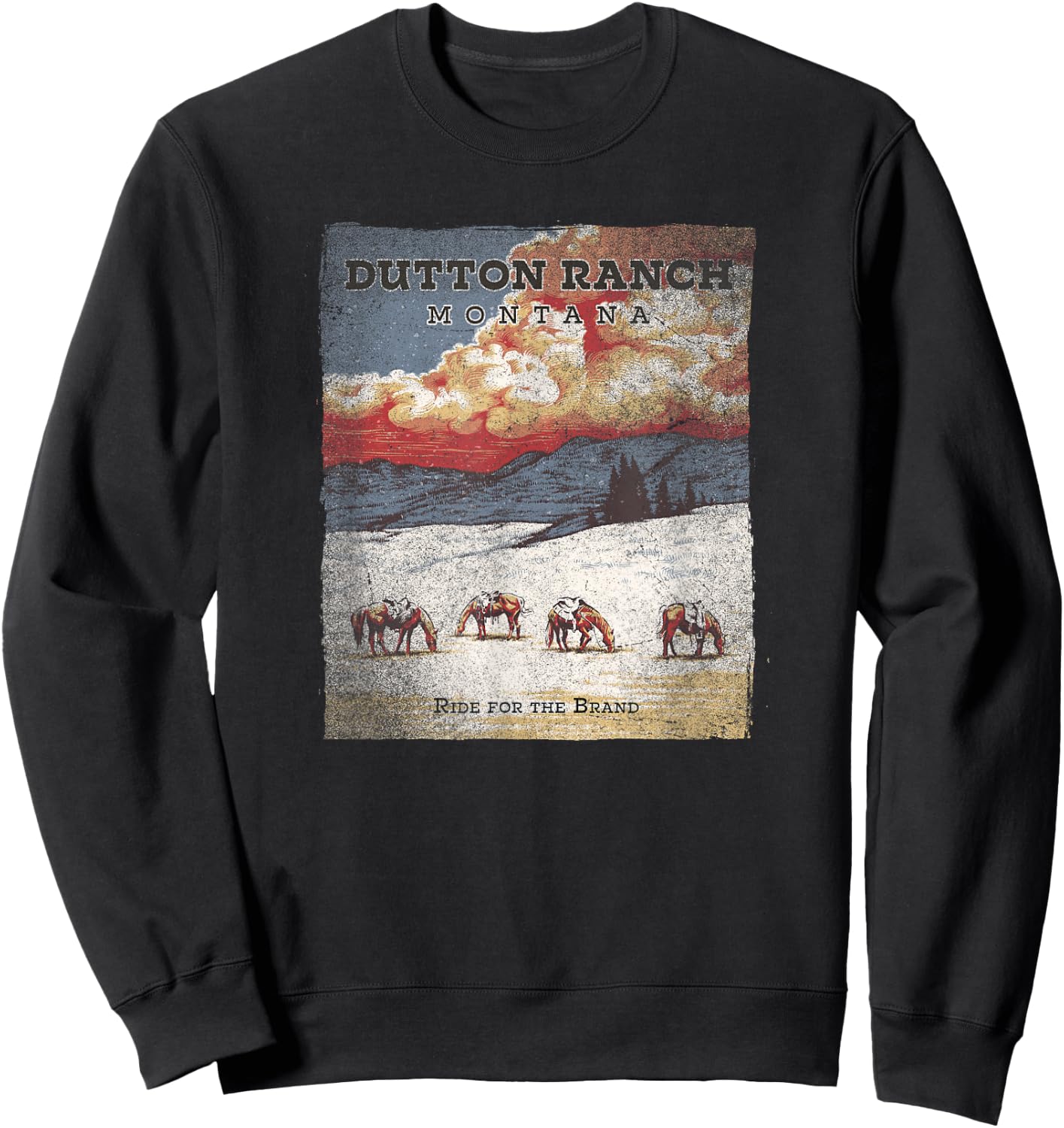 Yellowstone Dutton Ranch Distressed Poster Sweatshirt - Sweatshirt | Black