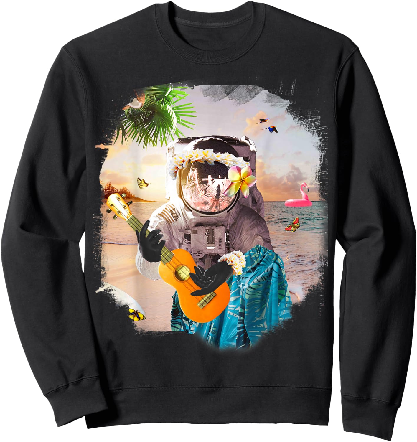 Aloha Hawaiian Astronaut At Beach Funny Sweatshirt - Sweatshirt | Black