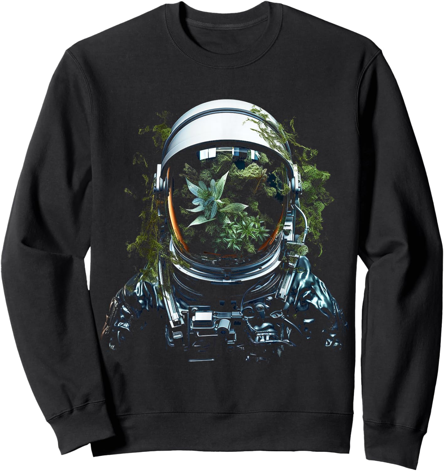 Astronaut Plants Art Graphic Motif Astronaut Sweatshirt - Sweatshirt | Black