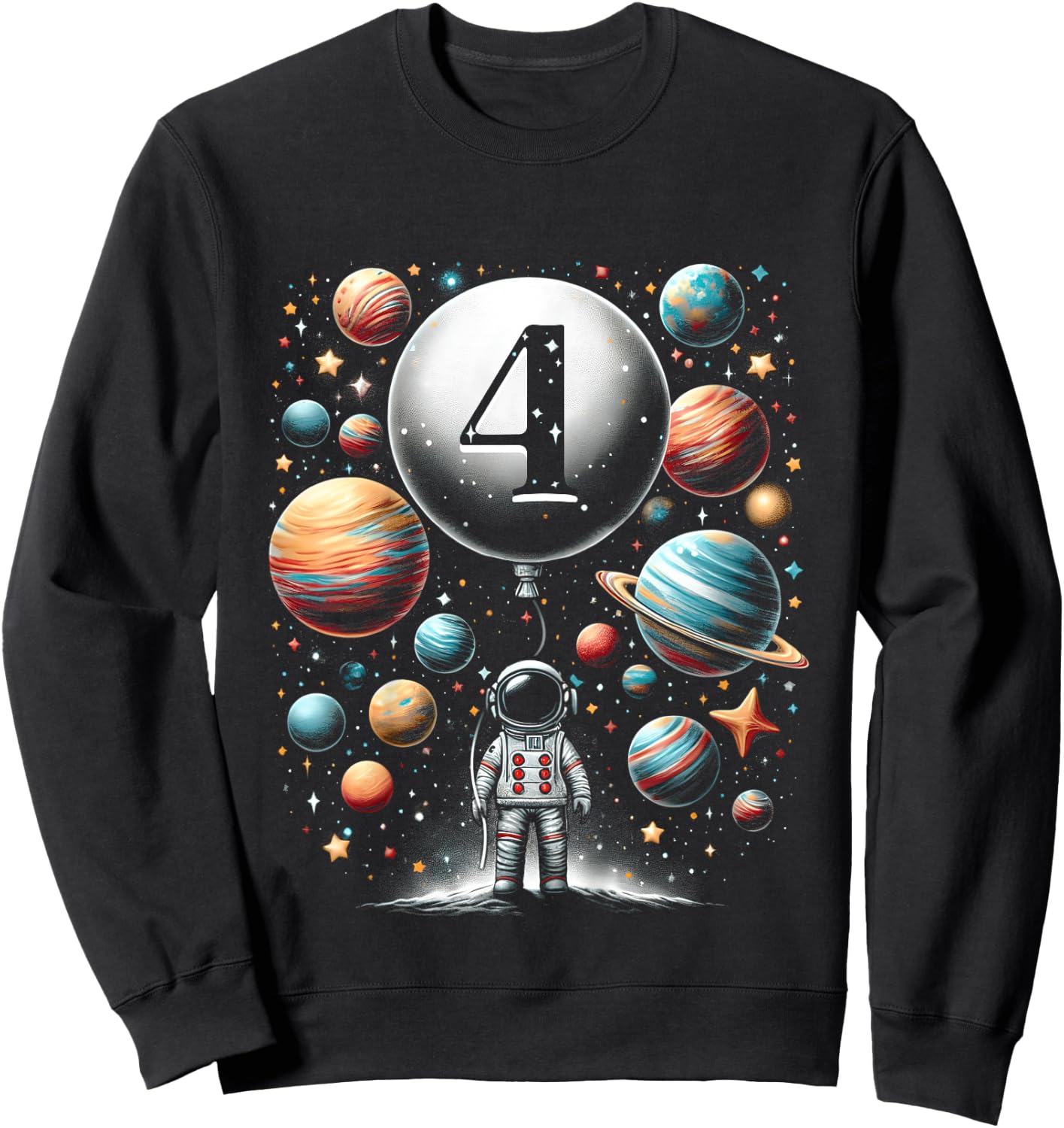Kids Four 4 Year Old Astronauts 4th Birthday Boys Space Geeks Sweatshirt - Sweatshirt | Black
