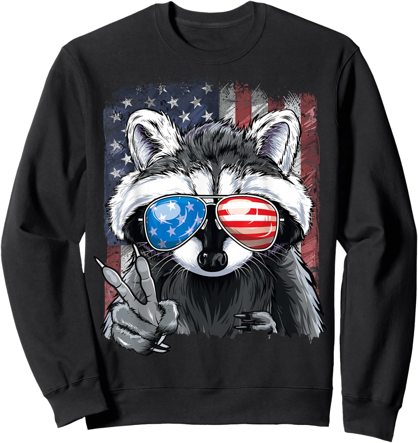 USA Patriotic Raccoon July 4th Boys Men Trash Panda Sweatshirt - Sweatshirt | Black