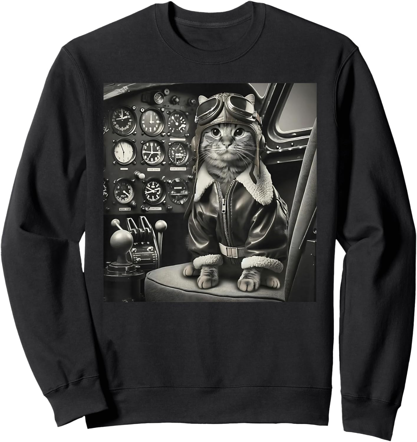 Vintage Cat Pilot - Cat pilots a cool fighter plane. Sweatshirt - Sweatshirt | Black