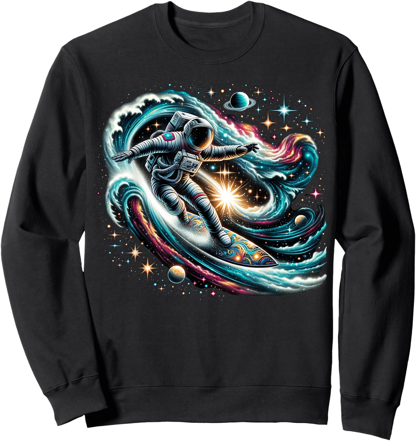 Funny Space Surfing Astronaut on Surfer Sweatshirt - Sweatshirt | Black