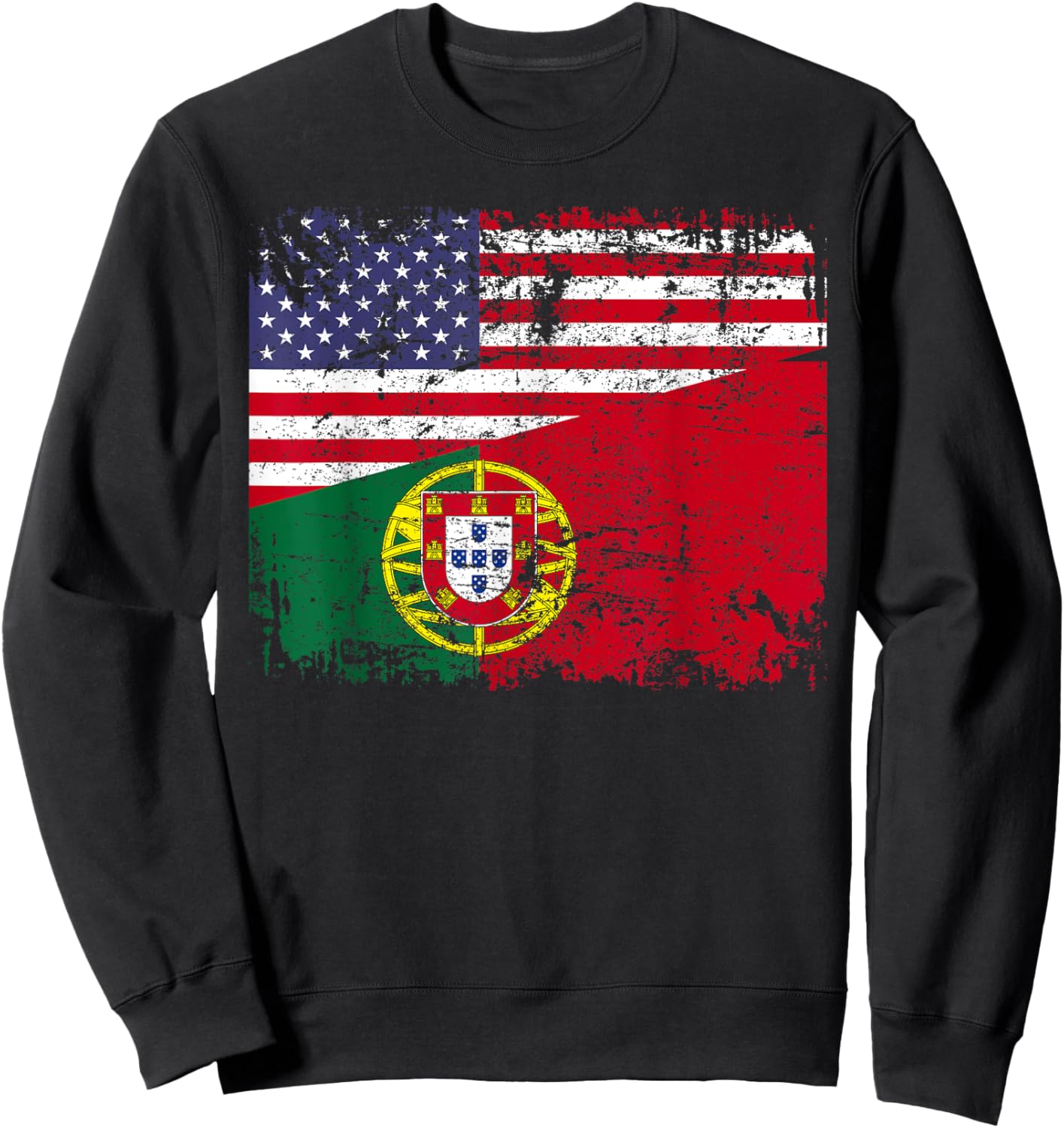 PORTUGUESE ROOTS | Half American Flag | USA PORTUGAL FLAG Sweatshirt - Sweatshirt | Black