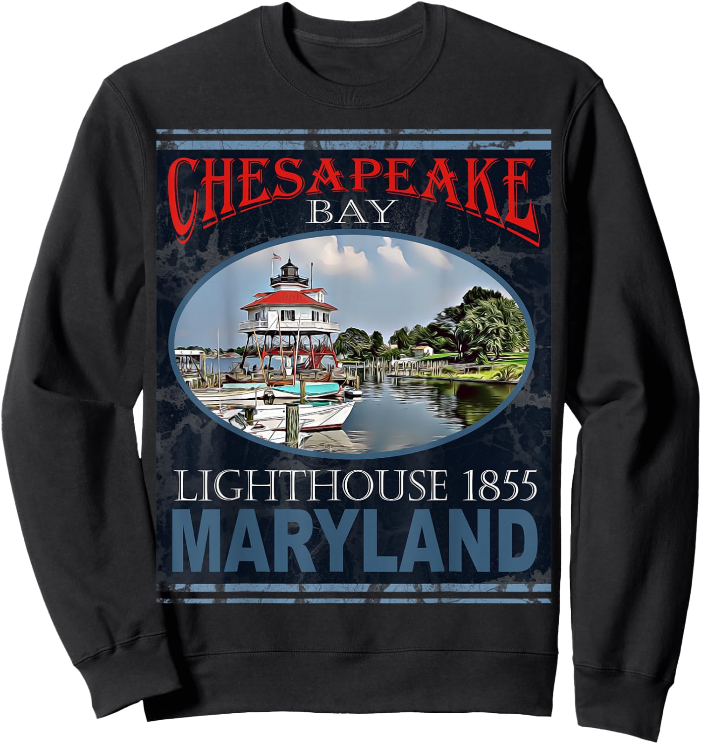 Chesapeake Bay Lighthouse Maryland 1855 Design Sweatshirt - Sweatshirt | Black