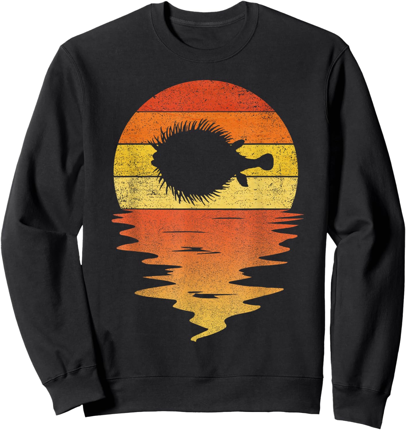 Sea Pufferfish shirt retro sunset 70s vintage puffer fish Sweatshirt - Sweatshirt | Black