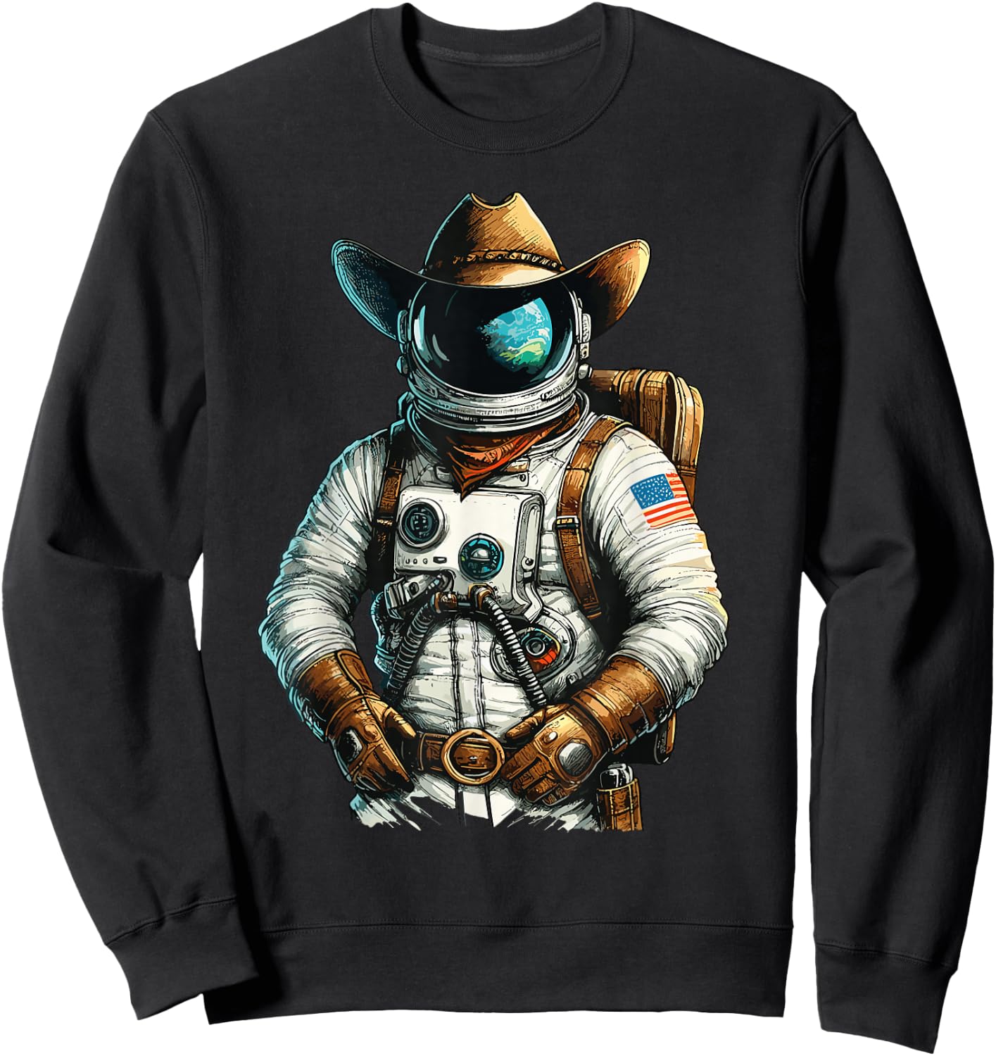 Western Rodeo Cowboy Hat Astronaut Texas Animals Sweatshirt - Sweatshirt | Black