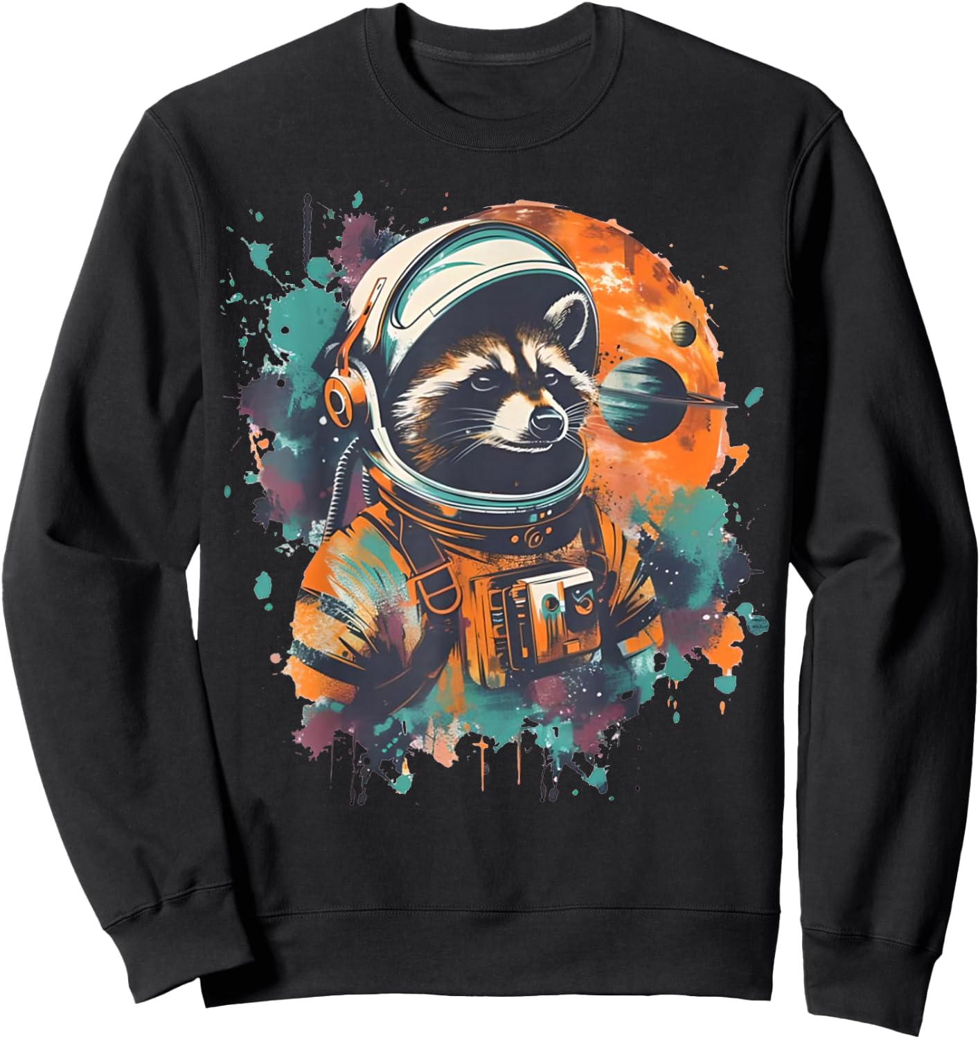Funny Astronaut Raccoon Graphic Retro Cosmic Racoon In Space Sweatshirt - Sweatshirt | Black