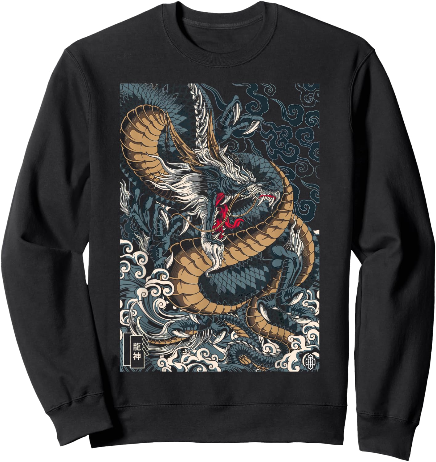 Japanese Tokyo Dragon Asian inspired retro 80 style Graphic Sweatshirt - Sweatshirt | Black