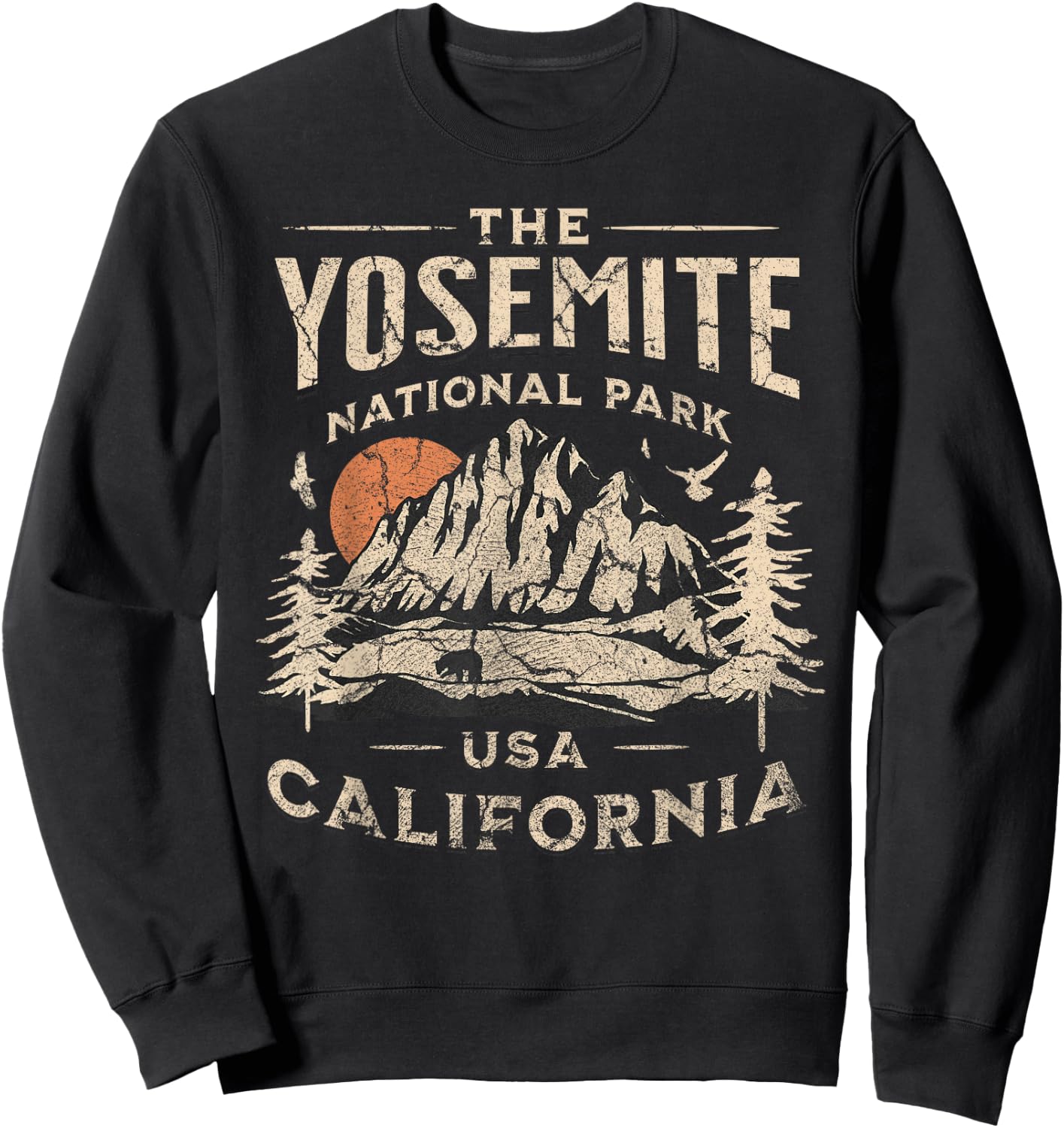 Yosemite National Park California Hike Outdoors Vintage Sweatshirt - Sweatshirt | Black