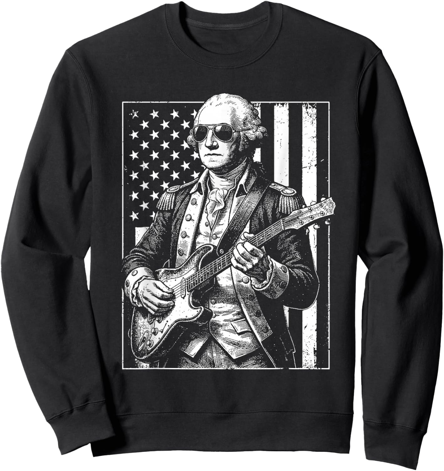 George Washington Playing Guitar Vintage Funny Humor Top Sweatshirt - Sweatshirt | Black
