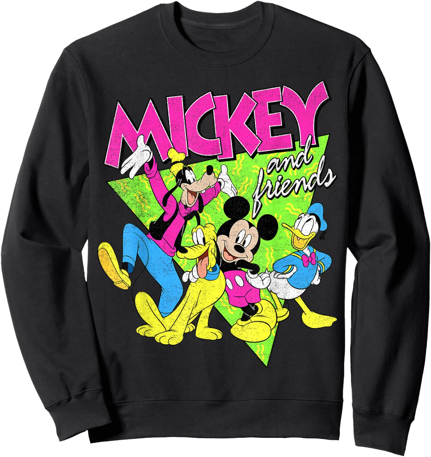 Disney Mickey And Friends Group Shot Neon Portrait Sweatshirt - Sweatshirt | Black