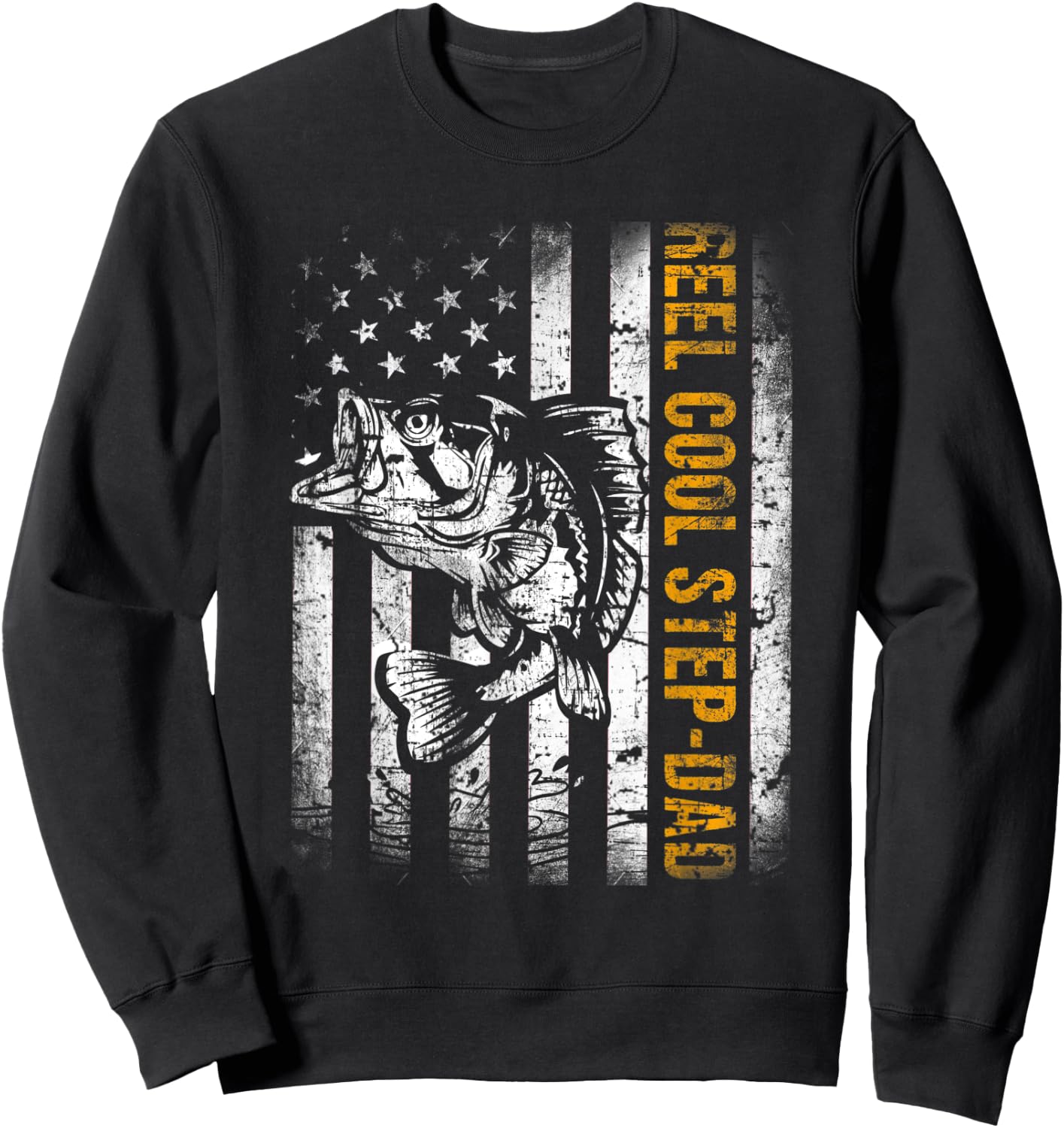 Reel Cool Step-Dad American Flag Fishing Fathers Day Sweatshirt - Sweatshirt | Black