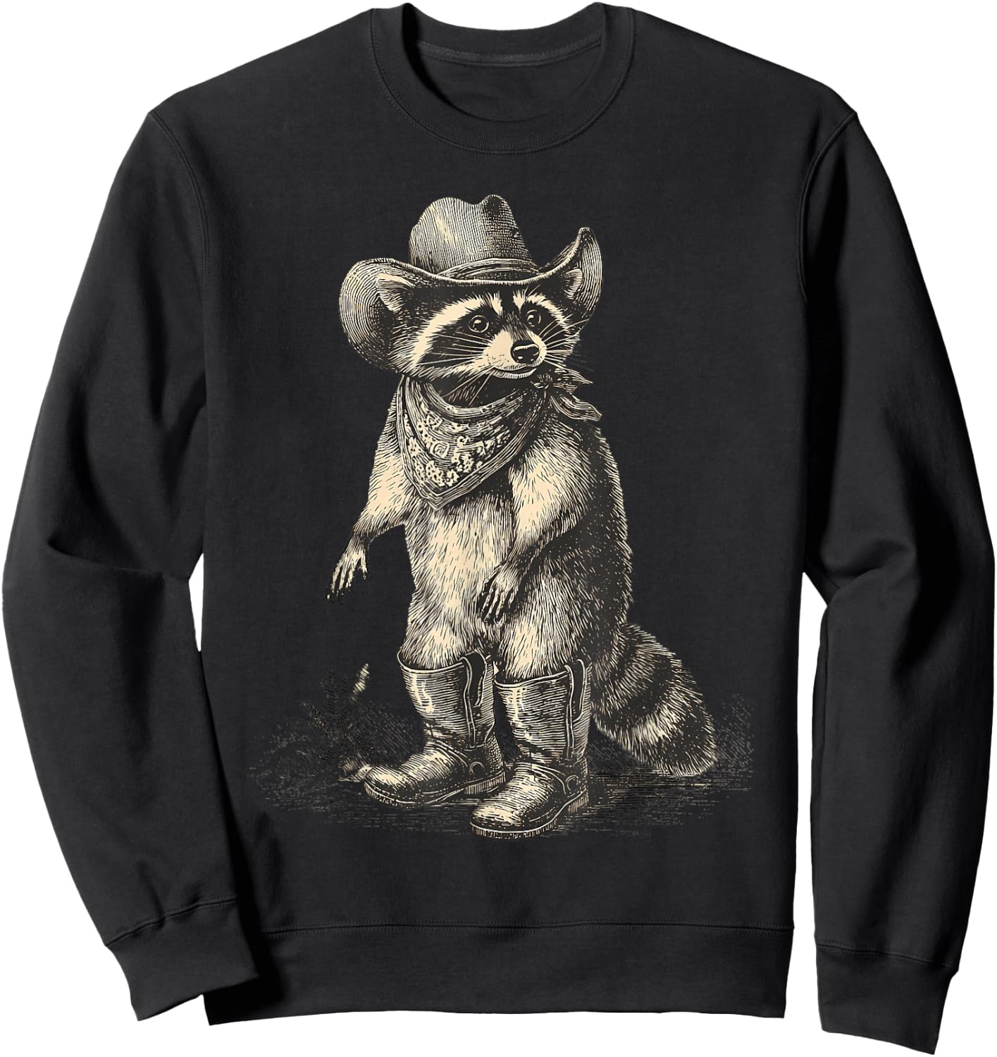 Vintage Raccoon Cowboy Trash Panda Cowgirl Western Country Sweatshirt - Sweatshirt | Black