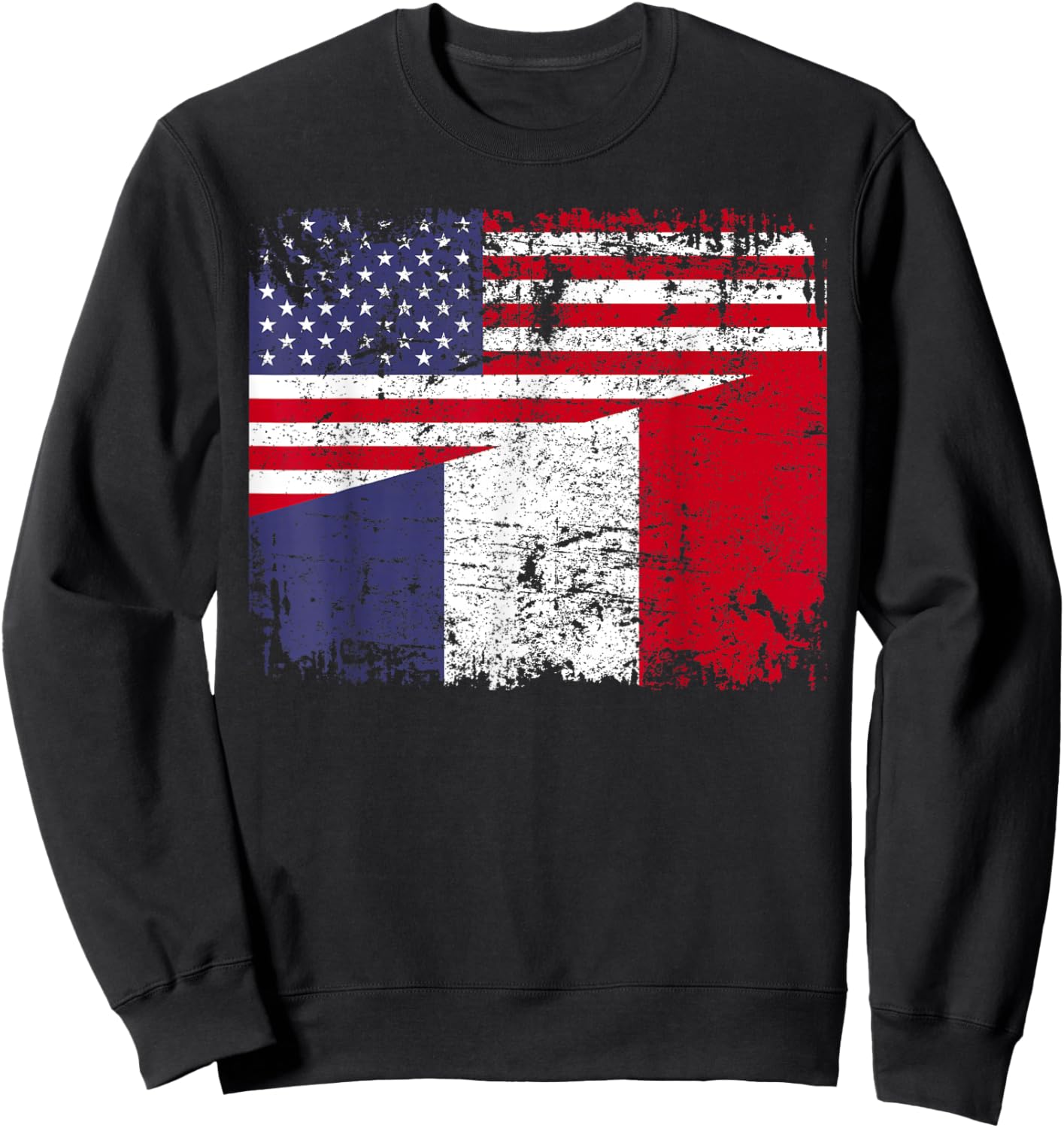 FRENCH ROOTS | Half American Flag | USA FRANCE FLAG Sweatshirt - Sweatshirt | Black