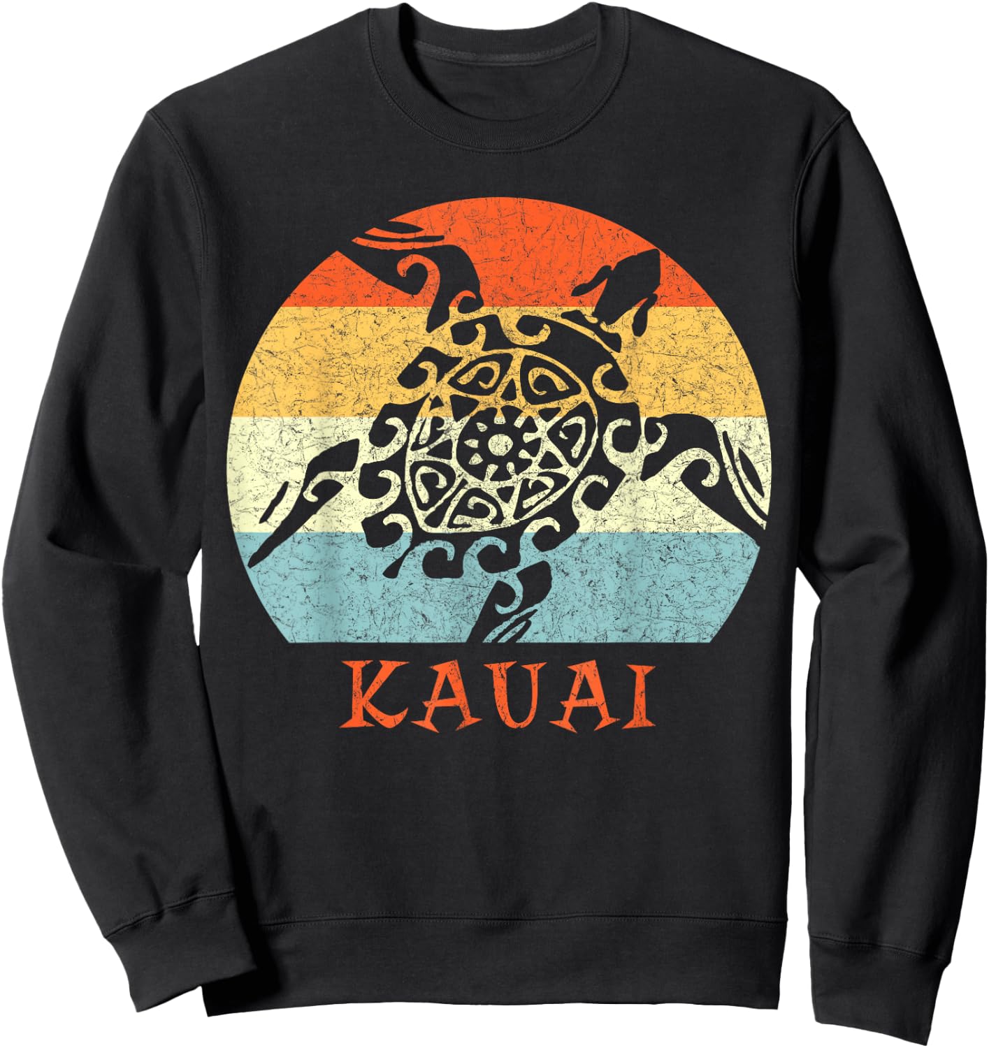 Kauai, Hawaii Vintage Retro Tribal Turtle Vacation Sweatshirt - Sweatshirt | Black