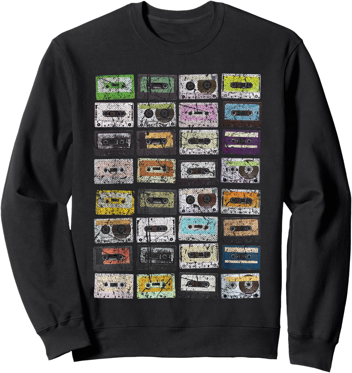Cassette Tapes 1980s Music Distressed Vintage Look Sweatshirt - Sweatshirt | Black